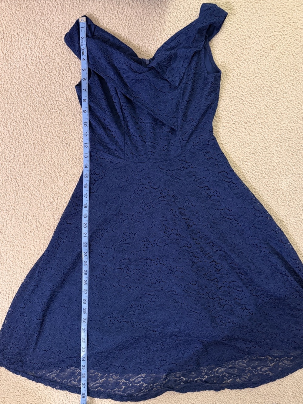 Navy Lace Fit-and-Flare Dress - Sleeveless Elegant Cocktail Style - Picture 5 of 5